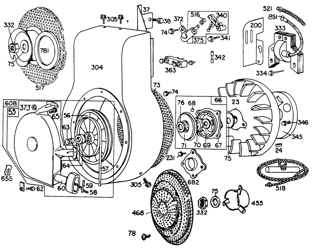 Blower Hsg,flywheels,screen Diagram and Parts List for 190402-0949-XX  Briggs and Stratton Engine